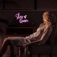 Lusy Store LLC Slay Queen Neon Sign Pink White LED for Wall Decor Bedroom Girl Aesthetic Room Dorm Decor Party Gifts Neon Sign