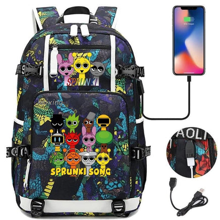 New Sprunki Print USB Boys Girls Kids Book Bags Large Capacity Teenagers Schoolbags Women Men Laptop Travel Backpack Picture Color 16 18 Inch
