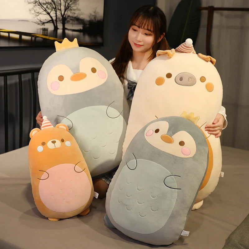 Lusy Store LLC Fat Kawaii Chicken Bear Rabbit Penguin Piggy Dinosaur Plush Pillow Toys Soft Stuffed Animal Chair Cushion Gift Plush