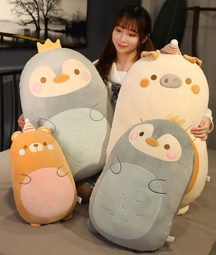 Lusy Store LLC Fat Kawaii Chicken Bear Rabbit Penguin Piggy Dinosaur Plush Pillow Toys Soft Stuffed Animal Chair Cushion Gift Plush