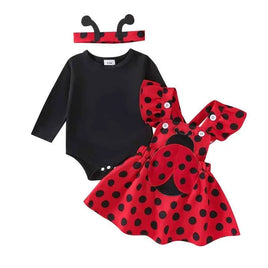 First Halloween Baby Girl Outfit Long Sleeve Romper Ladybug Suspender Skirt Dress Cute Baby Girl Fall Winter Clothes Red