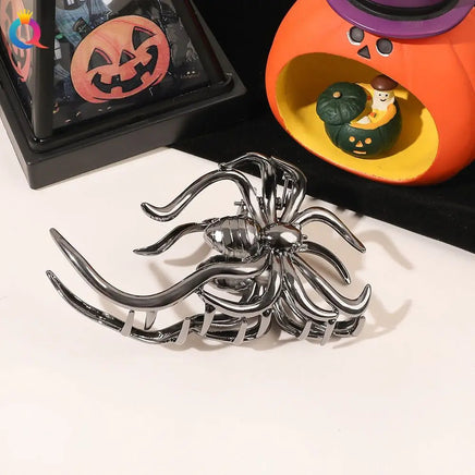 1Pcs Halloween Black Spider Hair Claw Clips with Pearl Charm Design,Metal Gothic Punk Hair Clips Strong Hold Hair Accessories Style C