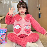 Sanrio Pajamas Kuromi Anime Children Comfortable Coral Cartoon Cute Warm Casual Home Clothing J