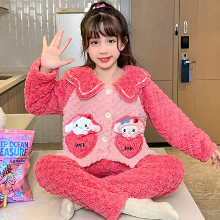 Sanrio Pajamas Kuromi Anime Children Comfortable Coral Cartoon Cute Warm Casual Home Clothing J