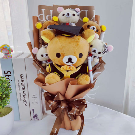 Graduate Teddy Bear Stuffed Animal Plush Toy Lover Rilakkuma With graduation Flower Bouquet Gift Box Birthday Graduation Gifts Burgundy NO box