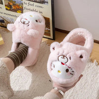Hello Kitty Cinnamoroll Kuromi Plush Slippers - Winter Kawaii Home Shoes E