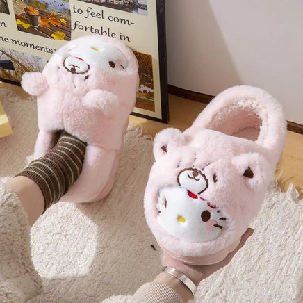 Hello Kitty Cinnamoroll Kuromi Plush Slippers - Winter Kawaii Home Shoes E