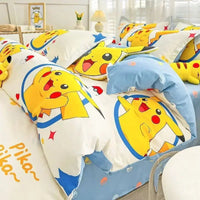 100% Cotton Duvet Set Pokemon Psyduck Eevee 4pcs Set Kids Pure Cotton 3pcs Pack of Bed sheets Pillow cases duvet covers Lusy Store