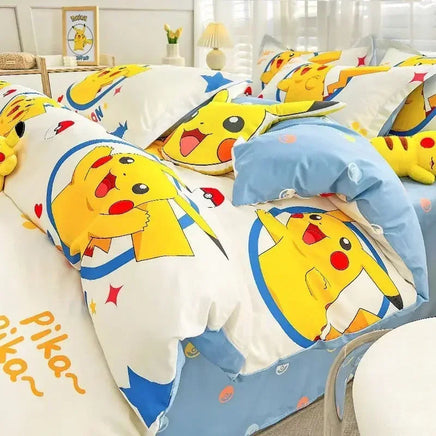 100% Cotton Duvet Set Pokemon Psyduck Eevee 4pcs Set Kids Pure Cotton 3pcs Pack of Bed sheets Pillow cases duvet covers Lusy Store