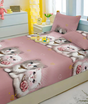 Lusy Store 1 Cartoon Fun Animal Printed Matte Fitted Sheet, Bedroom Printed Bed Cover, Bedding (Excluding Pillowcases) 