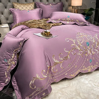 Egyptian Cotton Bedding Set Golden Embroidery Home Textiles Super Soft Bed Duvet Sheet Set King Queen Size Chic Stitch Linen 이불 Lusy Store