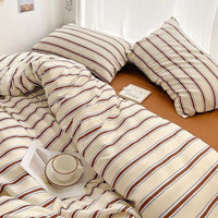 Simple Style Red And Blue Strip Duvet Cover Set Bed Sheet Set Washed Cotton Bedding Set 2