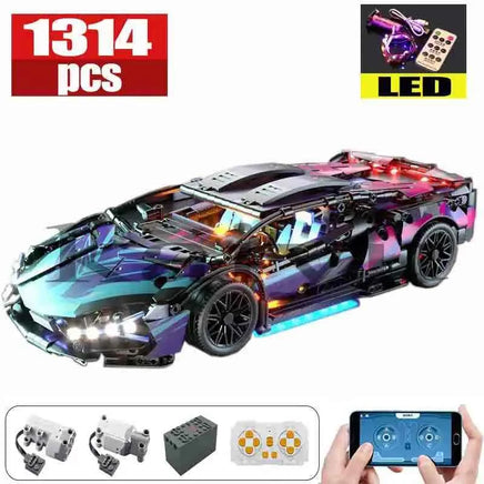 1314 Pcs Remote Control LED Supercar Power Building Blocks Lamp Bricks Speed Racing Sets Toys For Kids Models Gifts LED RC CAR