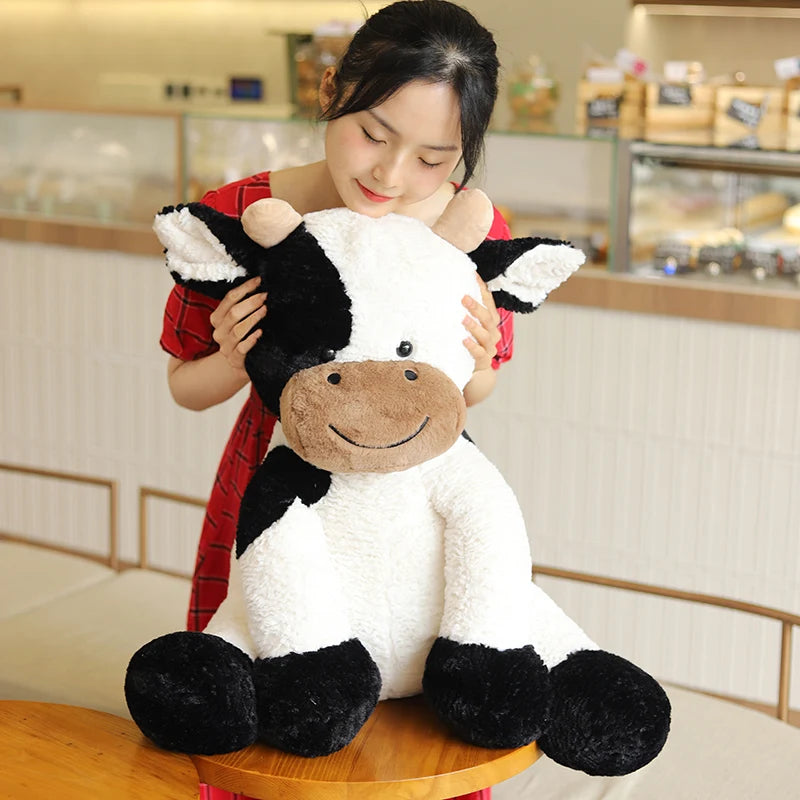 Lusy Store LLC Sitting Milk Cow Year Plush Toys Lifelike Stuffed Animal Doll Cute Appease Cattle For Children Kids Christmas Gift Plush