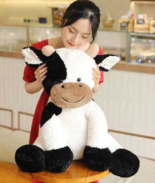 Lusy Store LLC Sitting Milk Cow Year Plush Toys Lifelike Stuffed Animal Doll Cute Appease Cattle For Children Kids Christmas Gift Plush