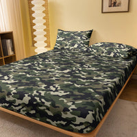 1Pcs Camouflage Green Pattern Sanding Fitted Sheet, Bedroom Camouflage Printed Bedspread, Bedding (Not Include Pillowcase) Lusy Store