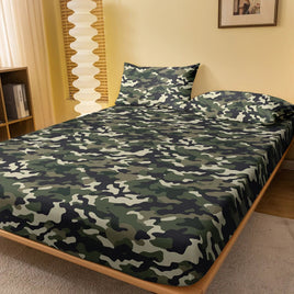 1Pcs Camouflage Green Pattern Sanding Fitted Sheet, Bedroom Camouflage Printed Bedspread, Bedding (Not Include Pillowcase) Lusy Store