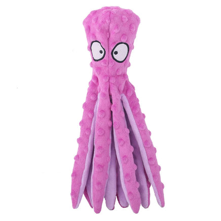 Interactive Pet Plush Toy, Cartoon Octopus with Fish Skin & Squeaky Sound, Chew Toy for Dogs & Cats Purple
