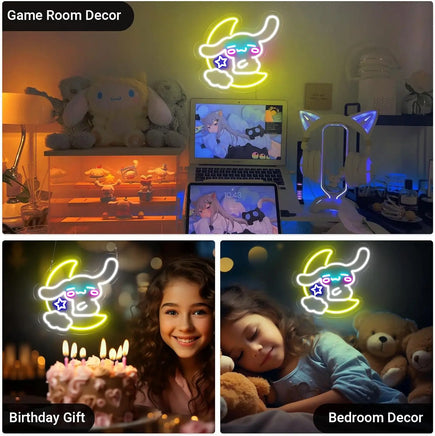 Lusy Store LLC Cinnamoroll LED Light Sanrio Neon Sign Hug the Moon Neon Wall Light Cute Anime Room Decor Neon Sign