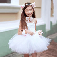 White Cat Tutu Dress for Girls Carnival Halloween Costumes for Kids Toddler Animal Cosplay Outfit for Birthday Party Clothes Set