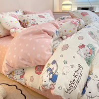 Hello Kitty Bedding Set Kawaii Cartoon Bed Linen Sheet Duvet Cover With Pillowcase Girls Bed Cover Set K