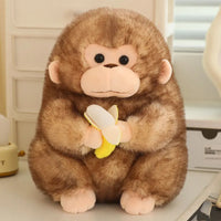 Monkey Plush Toy – Soft & Huggable Golden Monkey Holding Banana, 9"/12"/16" – Lusy Store Brown