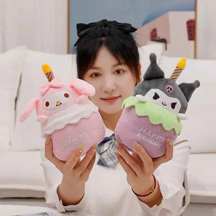 Sanrio Kuromi Birthday Cake Shape Musical Plush Doll Pudding Dog Yugui Dog Singing Candle Luminous Doll fantasy Game