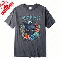 How To Train Your Dragon Toothless Floral Cotton T-Shirt Fashion Cartoon Anime Graphic Tshirt Funny Kawaii Men Woman Casual Tee Wu-dark gray-10