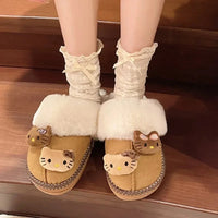 Winter Sanrio Hello Kitty Plush Slippers Cute Cartoon Fuzzy Warm Comfy Women Home Shoe Kawaii Y2K Outdoor Antiskid Flat Slippers Lusy Store