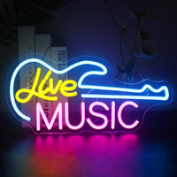 Lusy Store LLC Rock Roll Neon Signs Guitar Music Led Neon Wall Decor for Game Room Music Party Rock Studio Bar Disco Neon Sign