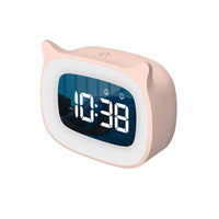 Cat Shape Alarm Clock LED Voice Control Desktop Clock Night Light USB Dual Music Digital Alarm Clock Home Table Decoration Pink