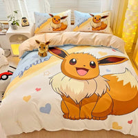Pokemon Series Eevee Dragon 100% Cotton 4-piece set, Children's Cartoon 3-piece set of Sheet Pillowcase Quilt Cover Lusy Store