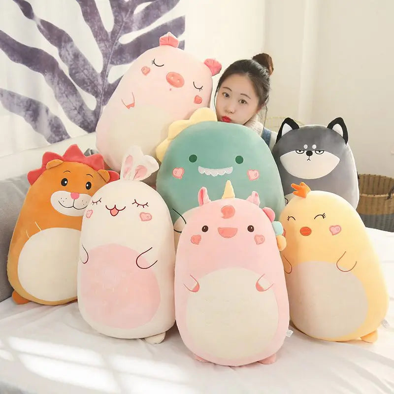 Lusy Store LLC Fat Kawaii Chicken Bear Rabbit Penguin Piggy Dinosaur Plush Pillow Toys Soft Stuffed Animal Chair Cushion Gift Plush