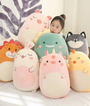 Lusy Store LLC Fat Kawaii Chicken Bear Rabbit Penguin Piggy Dinosaur Plush Pillow Toys Soft Stuffed Animal Chair Cushion Gift Plush