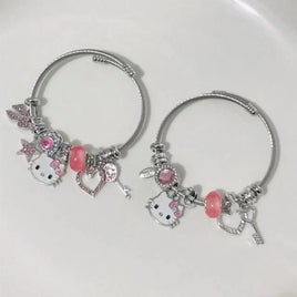 Cute New Sanrio Hello Kitty Bracelet Pink Beaded Anime Hand Ornament Fashion Jewelry Ladies Girls Holiday Gifts
