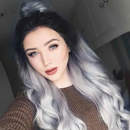 Long Black to Gray Cosplay Wigs Halloween Costumes Women White Long Wavy Womans Color Synthetic Hairs Natural Party Wigs