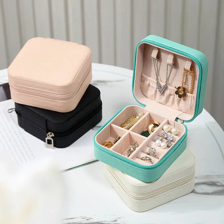 Portable Mini Jewelry Storage Box Travel Organizer Jewelry Case Leather Storage Earrings Necklace Ring Jewelry Organizer Display Lusy Store