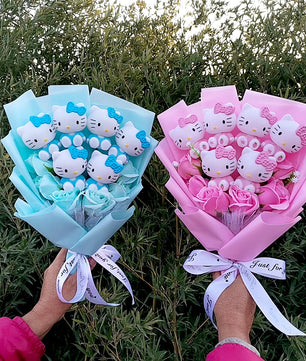 Lusy Store LLC Hello Kitty Plush Bouquet Rose Soap Flowers Wedding Party Decoration Christmas Valentine's Day Gift Bouquet