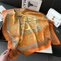Lusy Store 2024 Luxury Brand Print summer Neck Tie Shawl Silk Square Scarf Women 70cm Hair Hand Wrist Headkercheif Hijab Bandana 