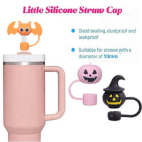 1-19pcs Cartoon 3D Halloween Series Stanley Straw Covers Reusable 10mm Straw Topper Compatible With Dust-Proof Straw Tips Lid