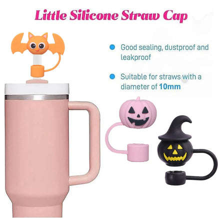 1-19pcs Cartoon 3D Halloween Series Stanley Straw Covers Reusable 10mm Straw Topper Compatible With Dust-Proof Straw Tips Lid