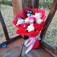 Lusy Store LLC Kuromi My Melody Cinnamoroll Hello Kitty Soap Flower Cartoon Plush Bouquet Valentine's Day Christmas Graduation Gift Bouquet