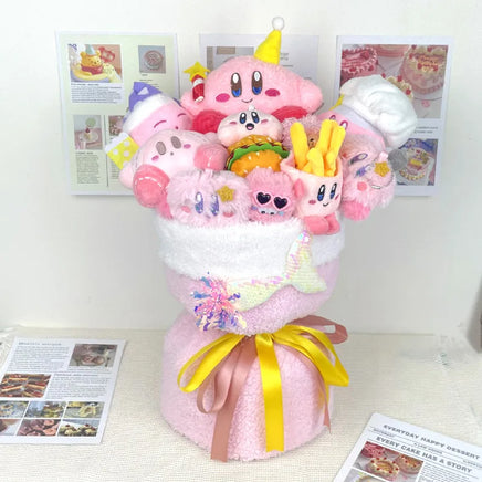 Pink Star Kirby Plush Bouquet Stuffed Plush Flower Bouquet Room Decor Girl Friend Birthday Gifts 42x28cm