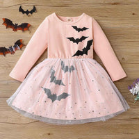 Prowow 2-8Y Kids Purple Halloween Dresses For Girls Long Sleeve Princess Mesh Spooky Spider Dress Children Halloween Costumes Pink Bat