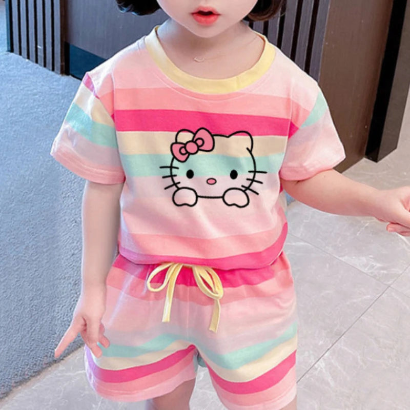 Lusy Store LLC Hello Kitty Clothing Sets for Kids Baby Girls Outfits Short Sleeve T Shirt T shirt