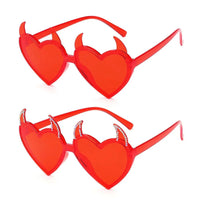 Devil Ears Heart Shape Sunglasses for Women Men Trendy UV Protection Sun Glasses Novel Party Halloween Cosplay Glasses Red - Diamond Red