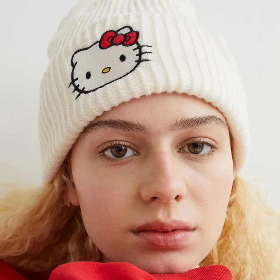 Lusy Store LLC Hello Kitty Beanie Hat Women Cute Cartoon Cinnamoroll Melody Kuromi Winter Knitted Cap Hat