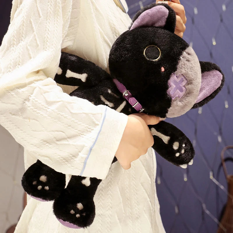 Lusy Store LLC Black White Kitten Scary Darkness Skeleton Cartoon Animal Doll Plush Toy Stuffed Halloween's Days Decor Present Plush