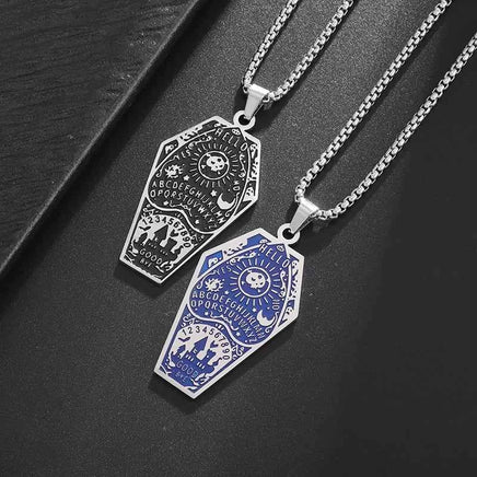 Retro Bat Coffin Castle Badge Stainless Steel Pendant Necklace for Men and Women Punk Halloween Jewelry Gift