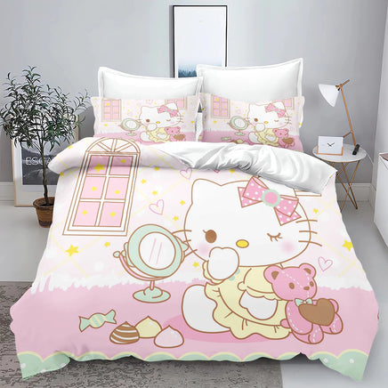 Sanrio, Hello Kitty 3D Children'S Printed Cute Cartoon100% Polyester Bedding Set Duvet Cover Set Bedding Sets Anime Home 3